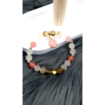 Rózsaopál kagyló medálos ásványkarkötő