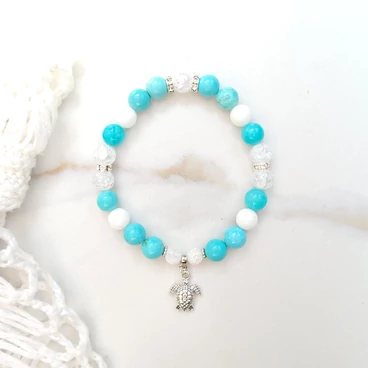 Türkinit - Howlit teknős medálos ásványkarkötő