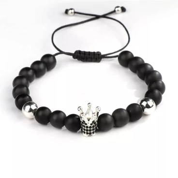 LUXURY ásványkarkötő ezüst korona medállal