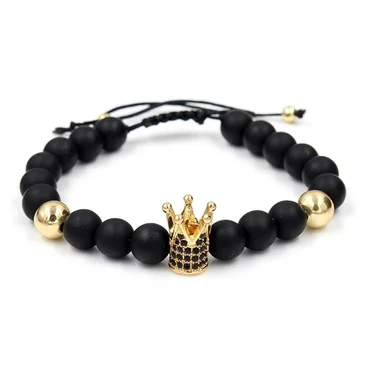 LUXURY ásványkarkötő fekete korona medállal