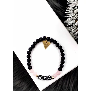 Névvel elátott ásványkarkötő rózsakvarc-ónix