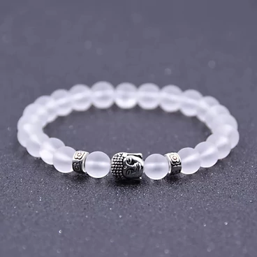 Matt hegyikristály buddha fejes ásványkarkötő