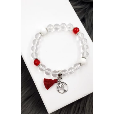 Hegyikristály ásványkarkötő életfa medállal