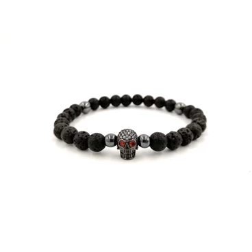  LUXURY koponya medállal díszített lávakő ásványkarkötő