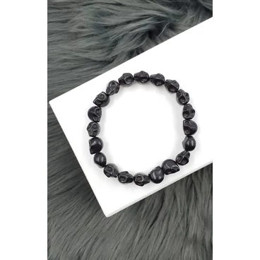 Koponya medálokkal díszített csiszol lávakő ásványkarkötő