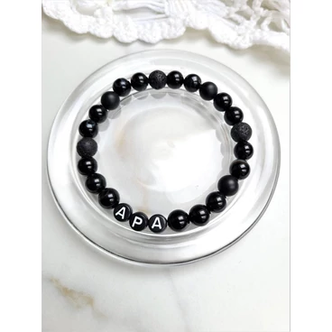 Apa karkötő lávakő és ónix ásványból