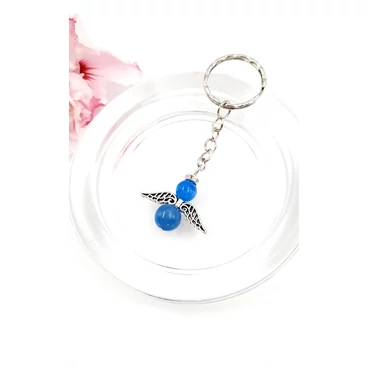 Kék achát angyal kulcstartó