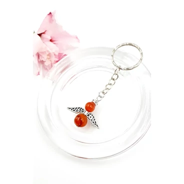 Piros karneol angyal kulcstartó