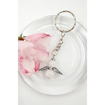 Roppantott hegyikristály angyal kulcstartó