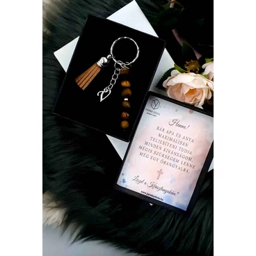 Keresztszülő felkérő díszdobozos kulcstartó tigrisszem