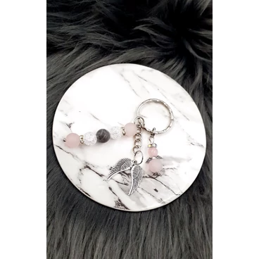 "Angyal" rózsakvarc kulcstartó ásvány ásványkulcstartó