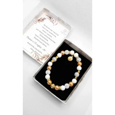 Szülőköszöntő fehér-arany kristálykarkötő 