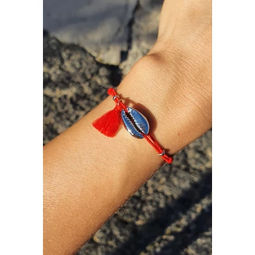 Ezüst színű kagylós zsinór karkötő bokalánc "piros"