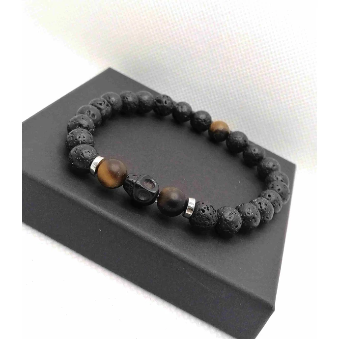 Koponyás férfi lávakő karkötő