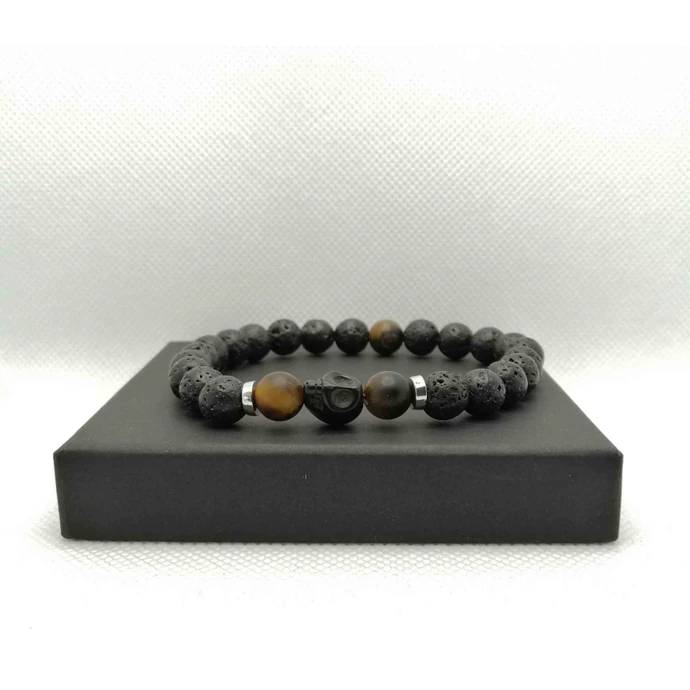 Koponyás férfi lávakő karkötő