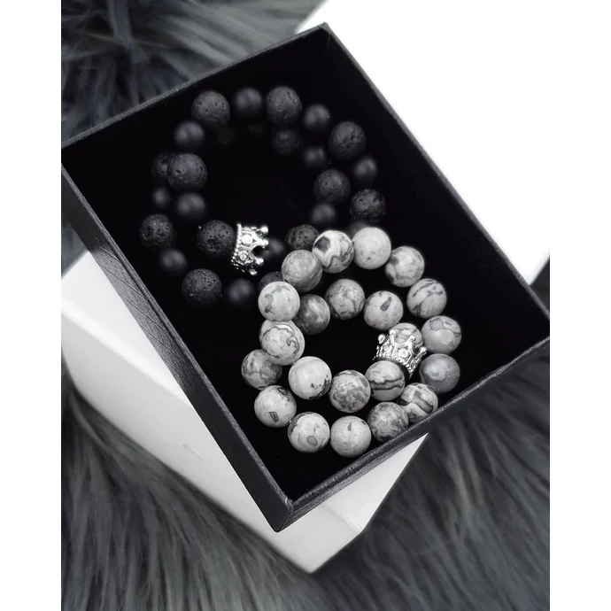 Koronás  szerelmi karkötőpár "jáspis"