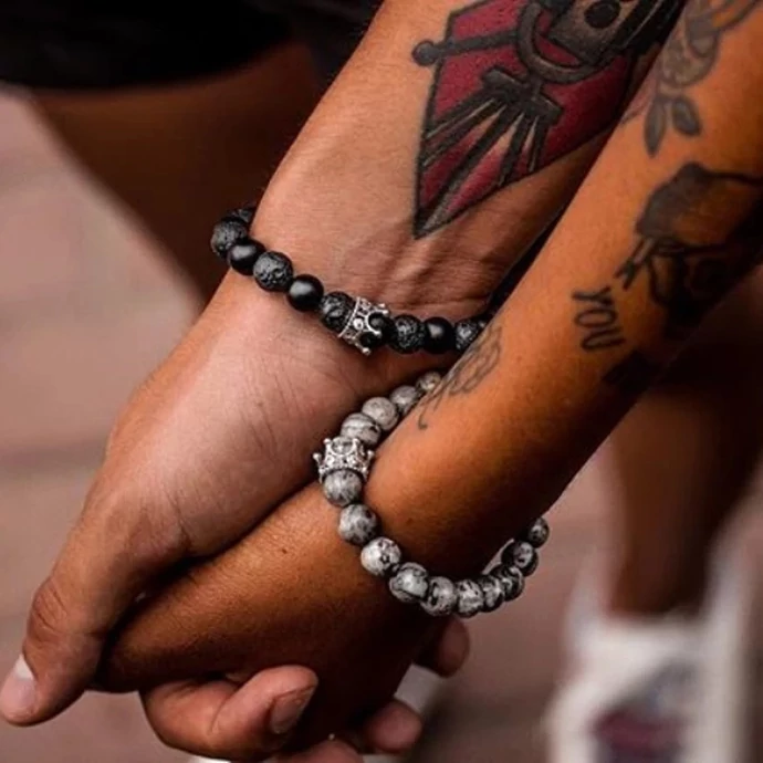 Koronás  szerelmi karkötőpár "jáspis"