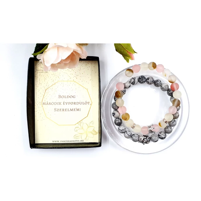 Évforduló köszöntő koronás ásványkarkötőpár "ezüst"
