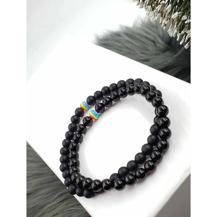 Szivárvány gyöngyös ásványkarkötőpár 