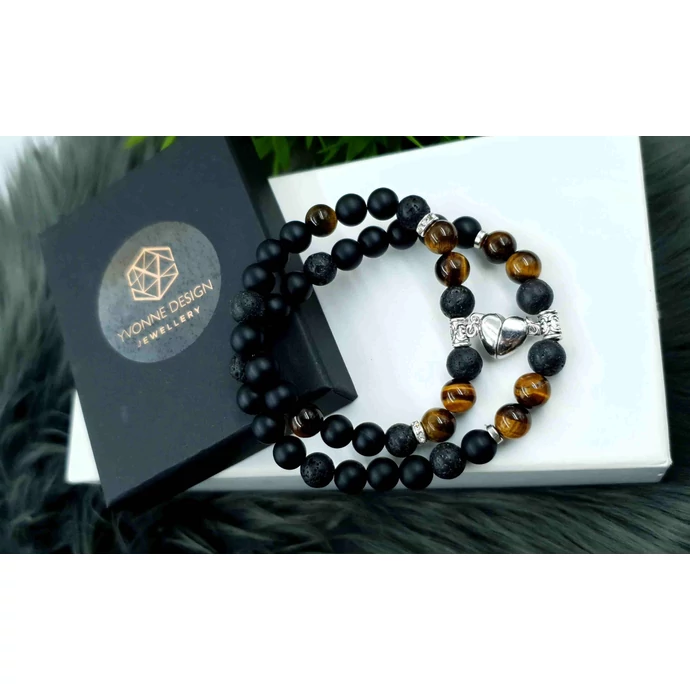 Mágneses szívecske ásványkarkötőpár 