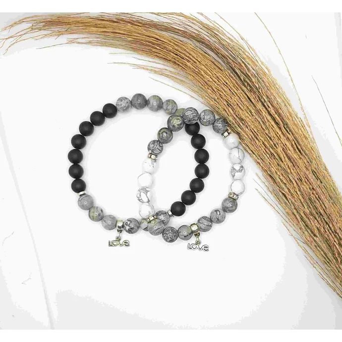 LOVE medálkás zebrajáspis ásványkarkötőpár