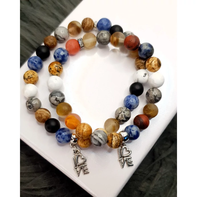 LOVE medálos ásványkarkötőpár