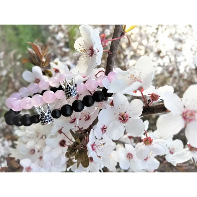 Luxury "Korona" karkötőpár rózsakvarccal