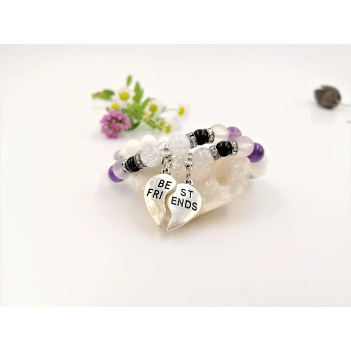 "BEST Friends" Félbe tört szív medálos ásványkarkötőpár_1