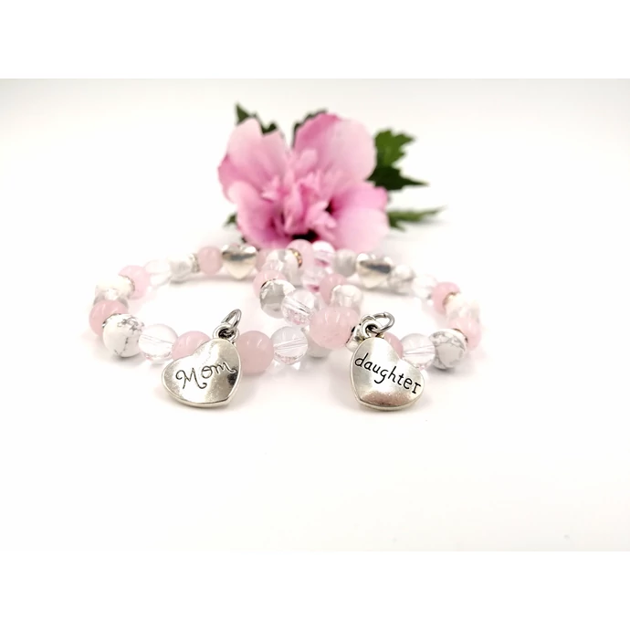 Mom&amp;Daughter hegyikristály rózsakvarc karkötőpár