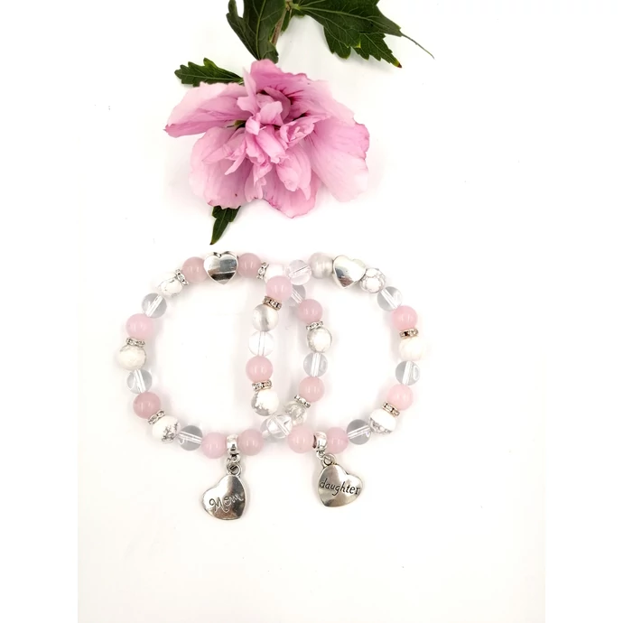 Mom&amp;Daughter hegyikristály rózsakvarc karkötőpár