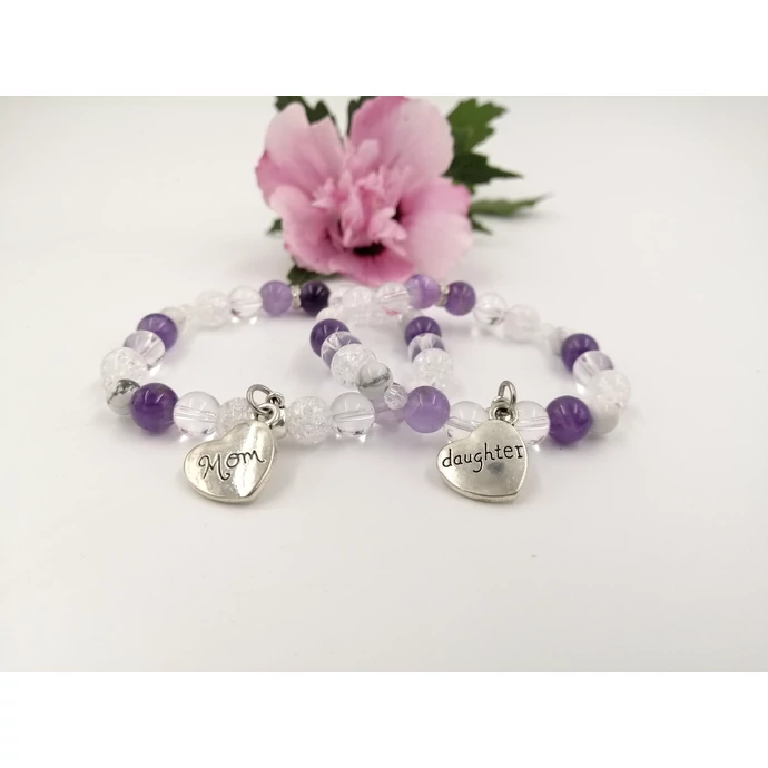 Mom &amp; Daughter ametiszt hegyikristály karkötőpár_1