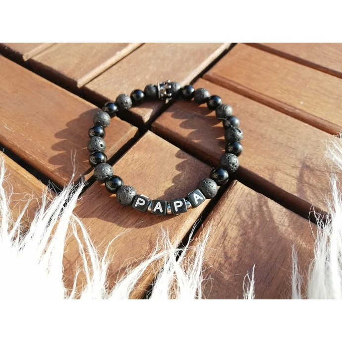 "PAPA" feliratos korona medálos ásványkarkötő_1