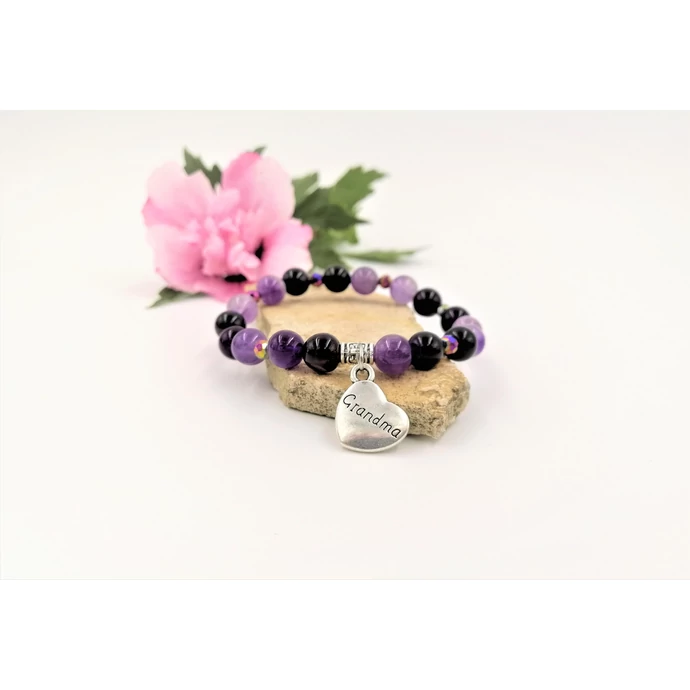 "Grandma" medálos ametiszt ásványkarkötő