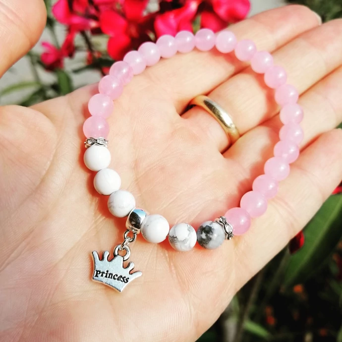 Princess medálos rózsakvarc karkötő_1