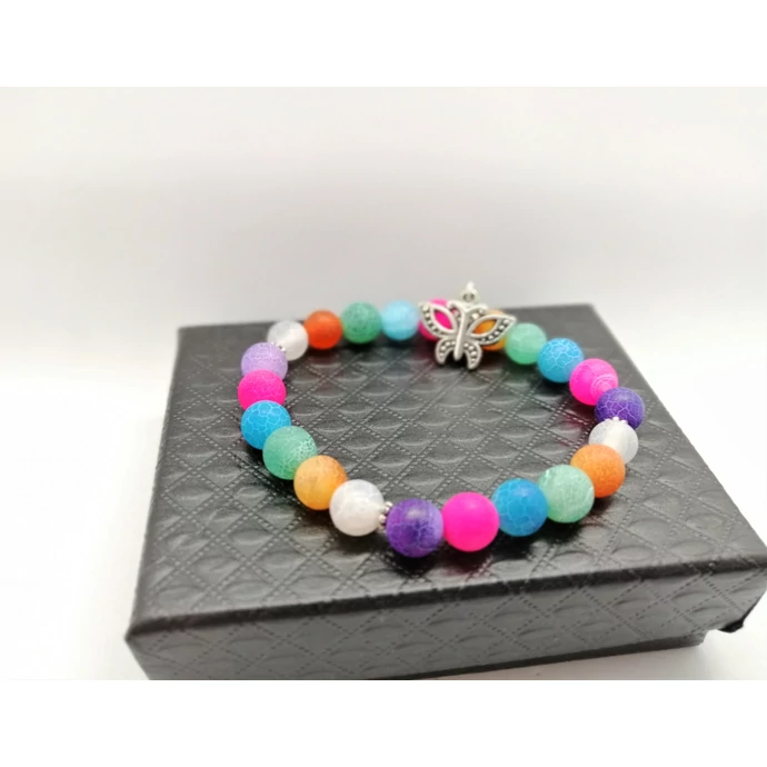 Pillangó medálos matt színes achát ásványkarkötő_1