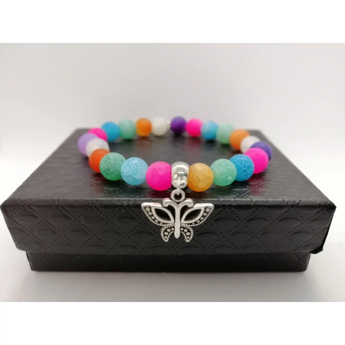 Pillangó medálos matt színes achát ásványkarkötő
