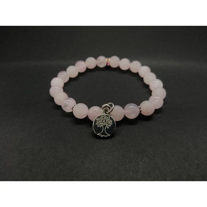 Életfa medállal díszített rózsakvarc ásványkarkötő_1