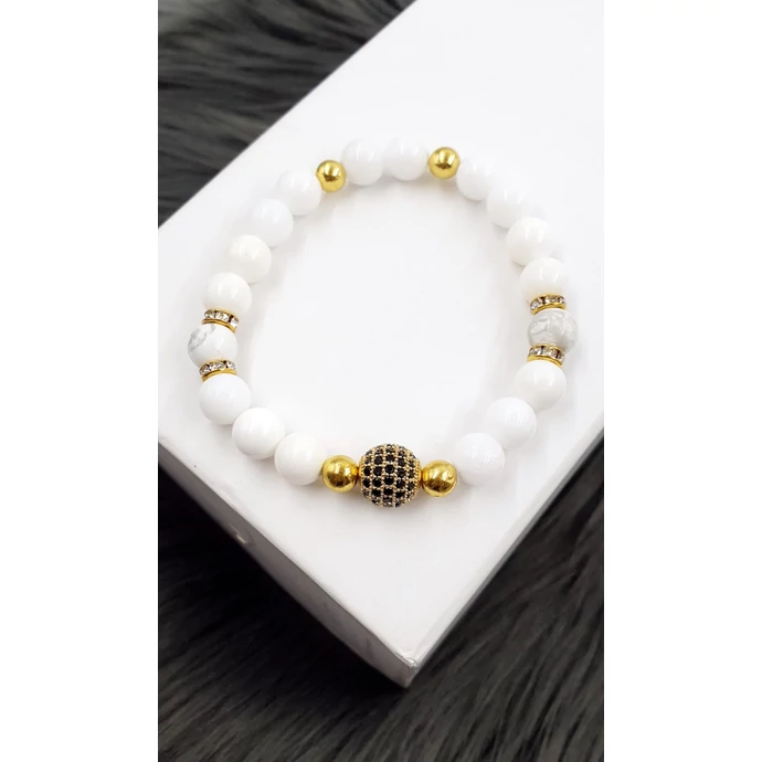 Álomszép cirkon gömb LUXURY ásványkarkötő "gold"_2