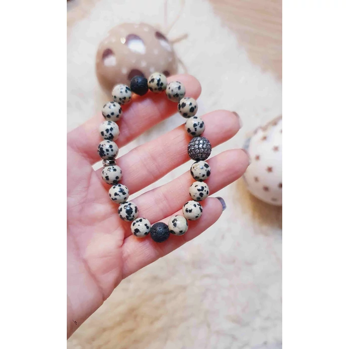 Dalmatajáspis cirkon gömb LUXURY ásványkarkötő