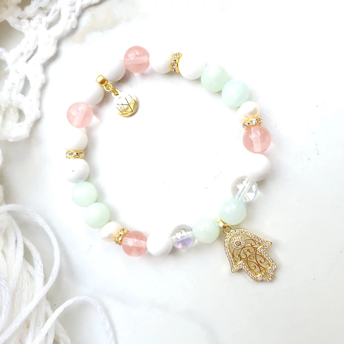 Álomszép cirkonkristályos  LUXURY ásványkarkötő hamzsakézzel