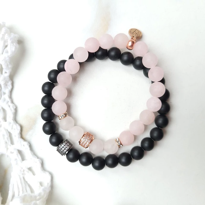 LUXURY black &amp; rose cirkónia pároskarkötő