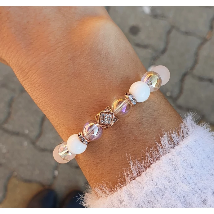 Yvonne Design rosegold luxury ásványkarkötő - rombusz