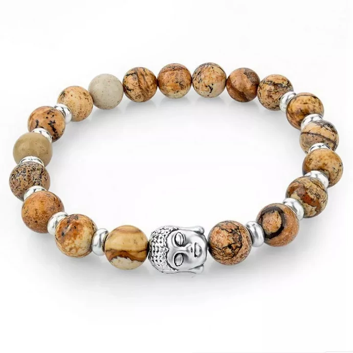 Képjáspis buddha fejes ásványkarkötő