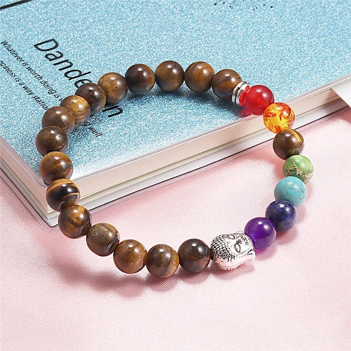 Tigrisszem 7 csakra ásványkarkötő buddha fejes medállal