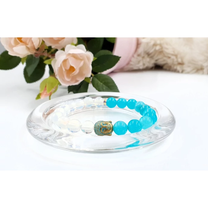 Buddha fejes ásványkarkötő holdkővel