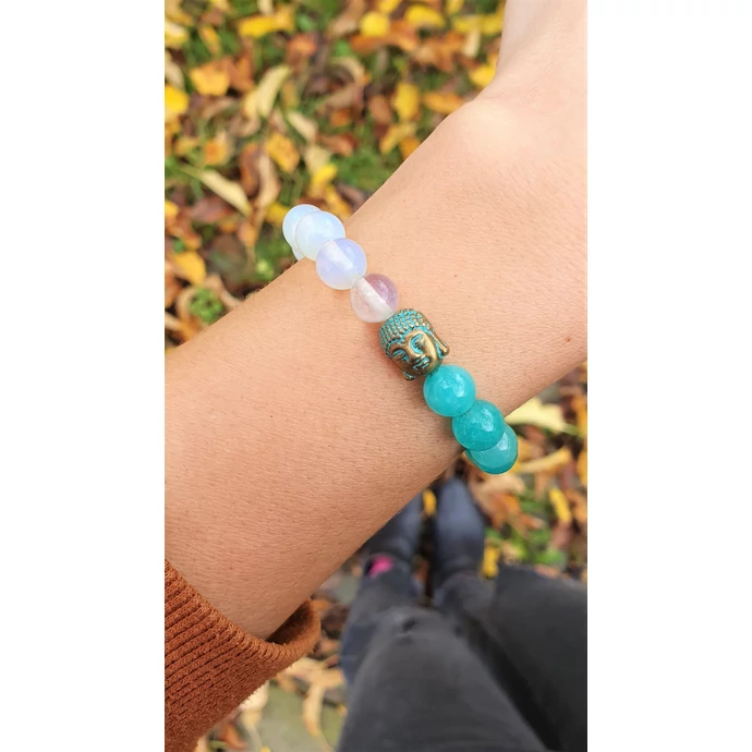 Buddha fejes ásványkarkötő holdkővel