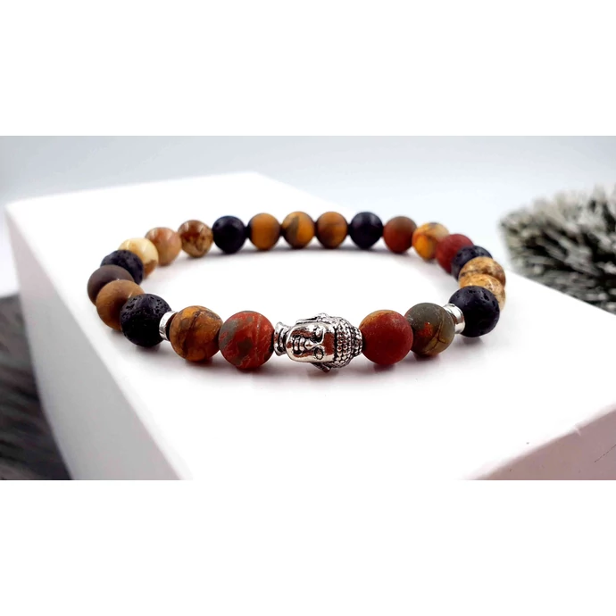 Buddha fejes ásványkarkötő picasso jáspis ásványból