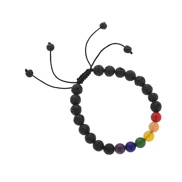 Zsinór 7 csakra karkötő lávakővől 