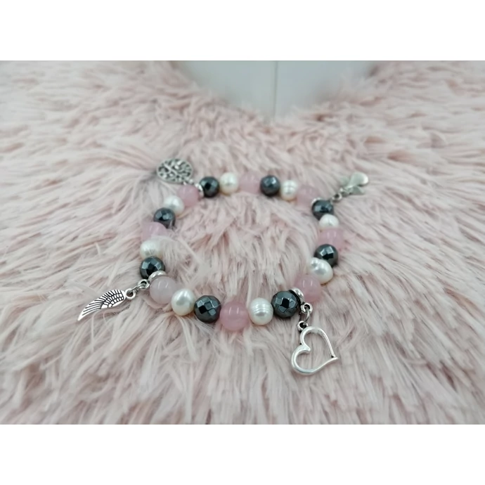 Angyalkás charm ásványkarkötő 