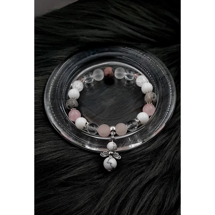 Angyal kristálykarkötő howlit-rózsakvarc